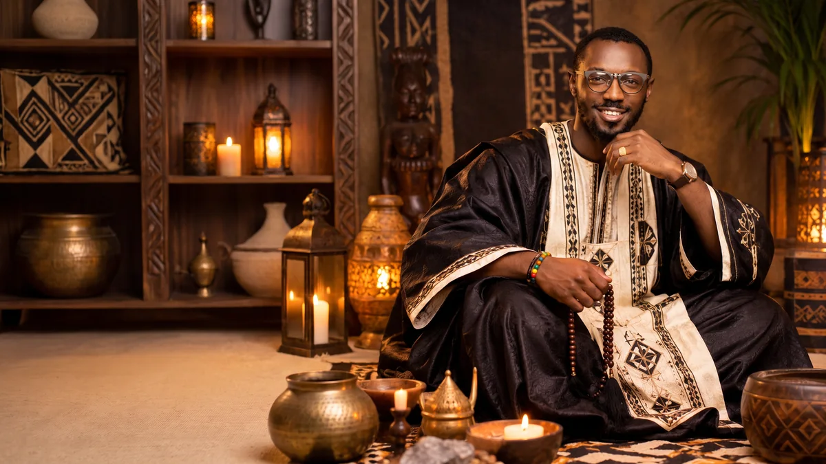 Portrait de Maître Katanga dans son espace de consultation