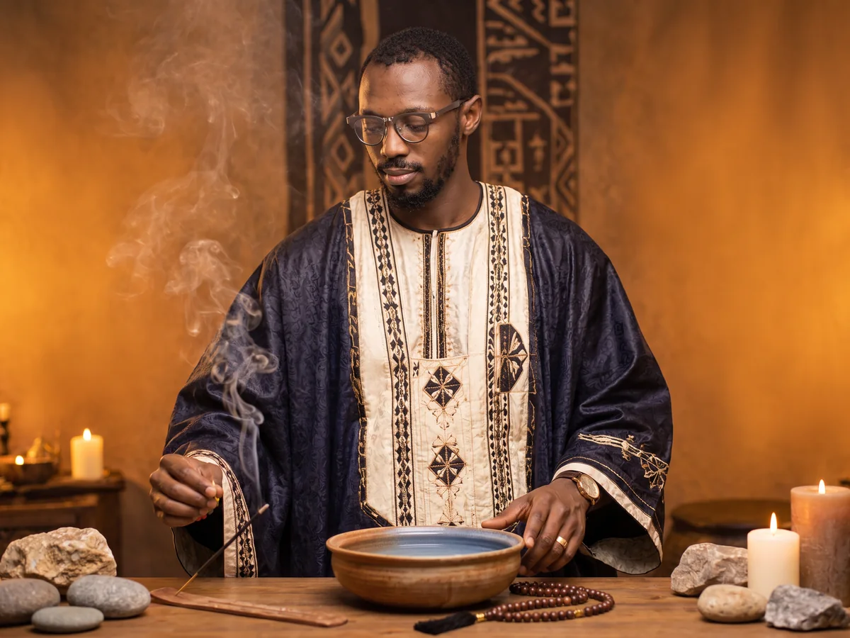 Geste traditionnel de fumigation et d’intention